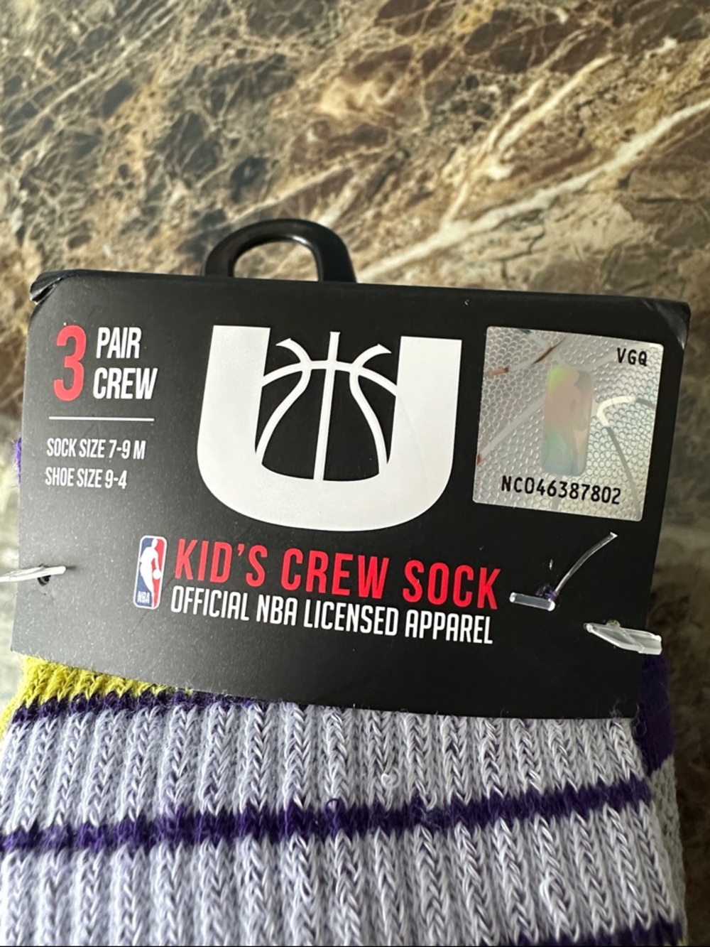 3 Pairs NBA Los Angeles Lakers Purple and Yellow Kids Crew Socks - Team Logo - Picture 7 of 7
